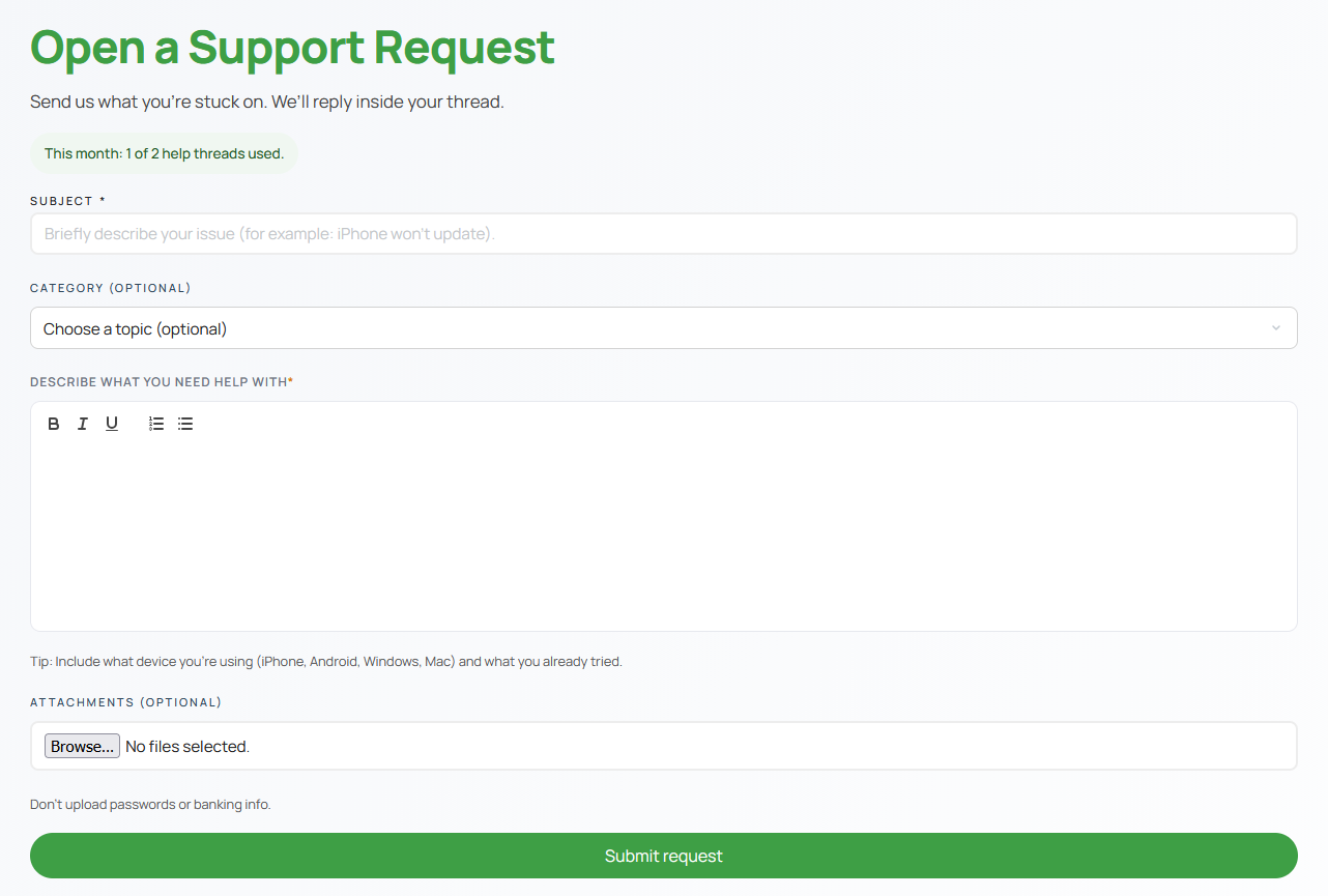 Waylora support request form