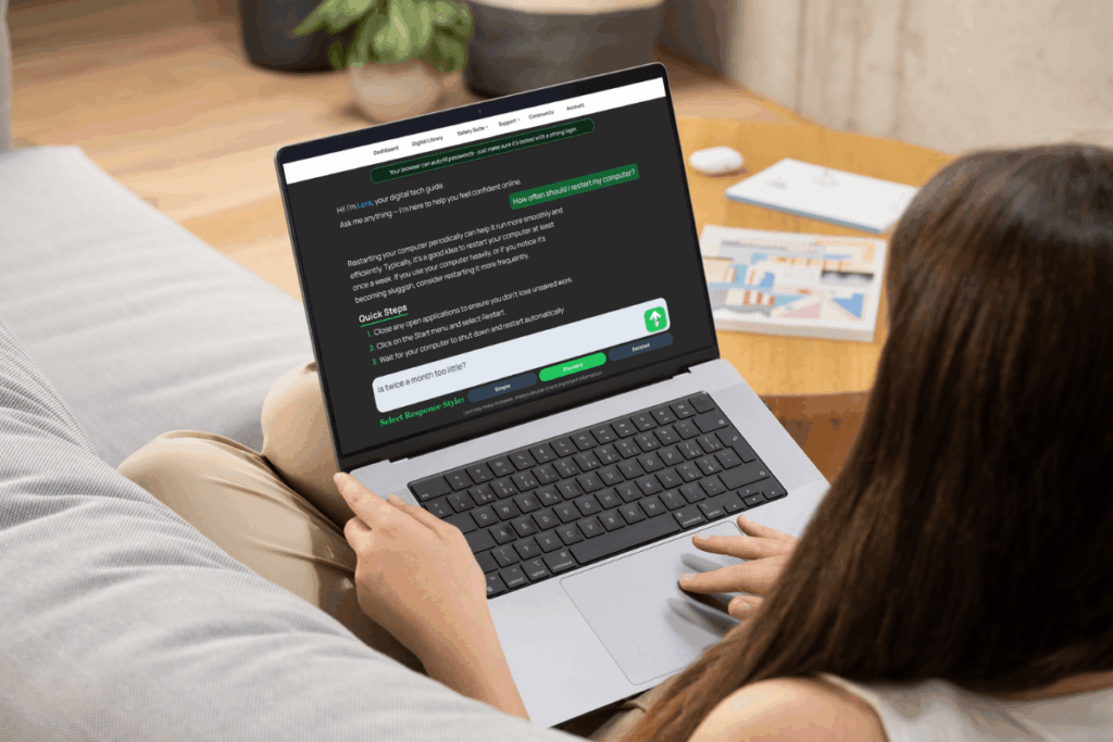 Person using the Waylora Lora assistant on a laptop
