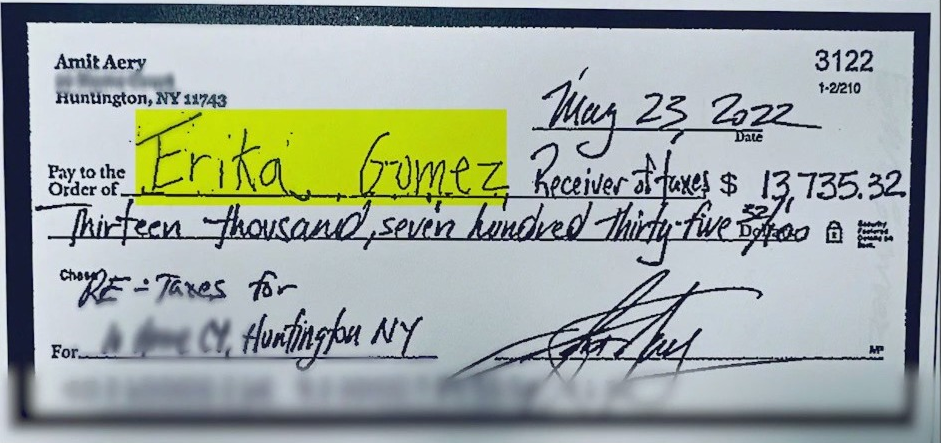 Illustration of a check washing scam showing a stolen check being chemically altered to change the payee name and dollar amount