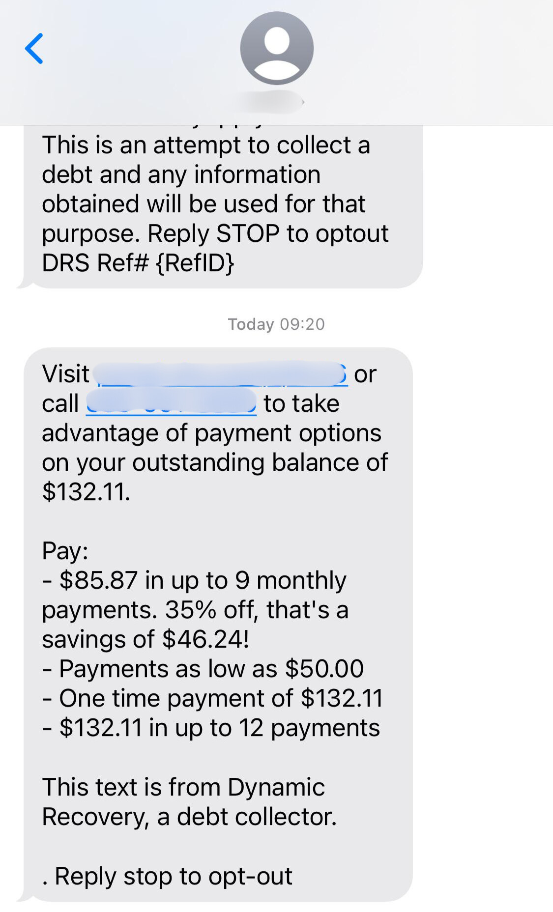 Screenshot of a fake debt collection voicemail threatening arrest and legal action unless payment is made immediately