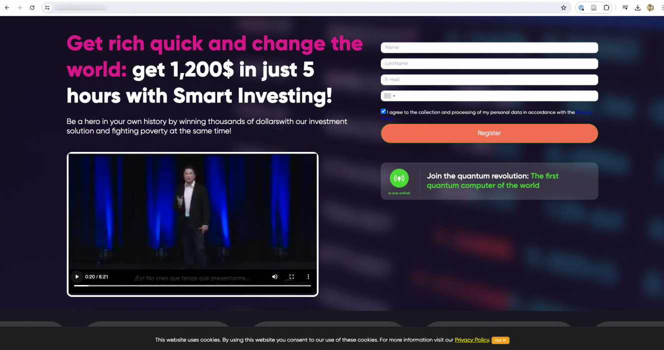 Screenshot of a deepfake video scam showing a fabricated celebrity endorsement of a cryptocurrency investment platform