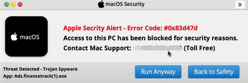 Example of a fake Apple Support scam message or phone call
