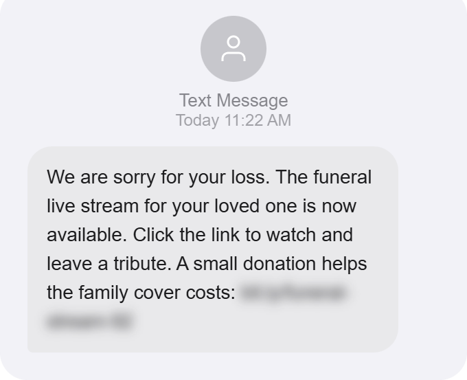 Screenshot of a fraudulent debt collection letter targeting a bereaved family using information gathered from a public obituary