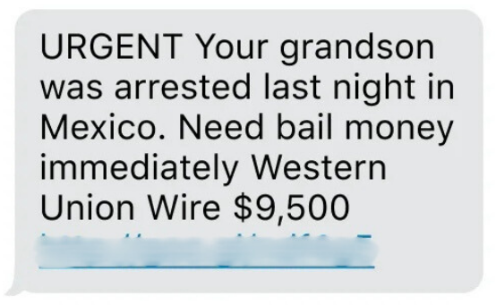 Illustration of the grandparent scam showing a distressed phone call and urgent money request