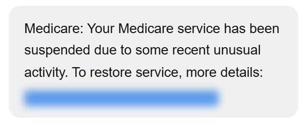 Screenshot of a real Medicare scam message offering a free medical device and requesting personal information