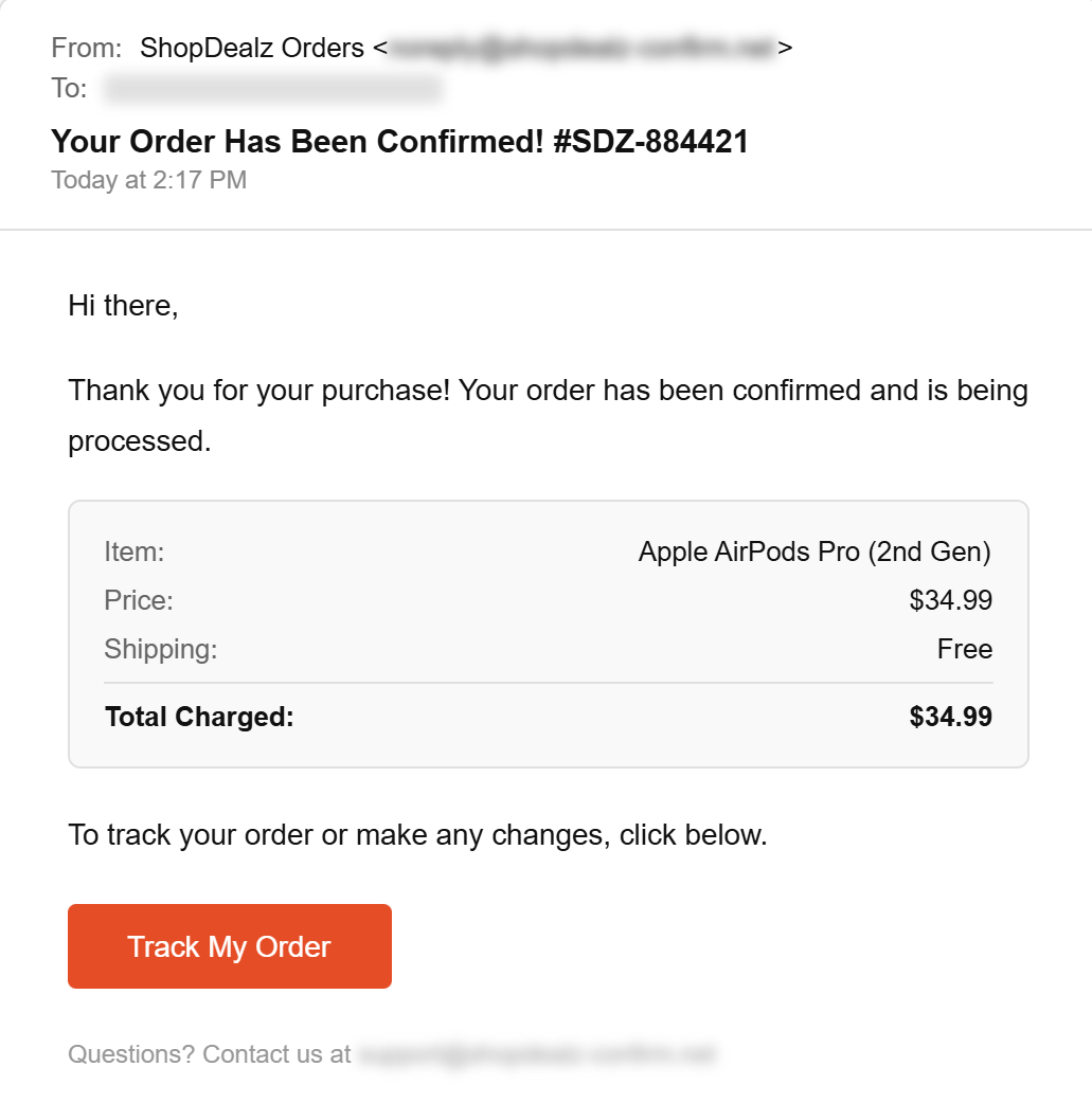 Screenshot of a fake online store with discounted products, fabricated reviews, and no verifiable contact information