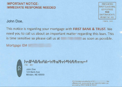 Illustration of a reverse mortgage scam showing a fraudulent lender manipulating an elderly homeowner into signing away their home equity